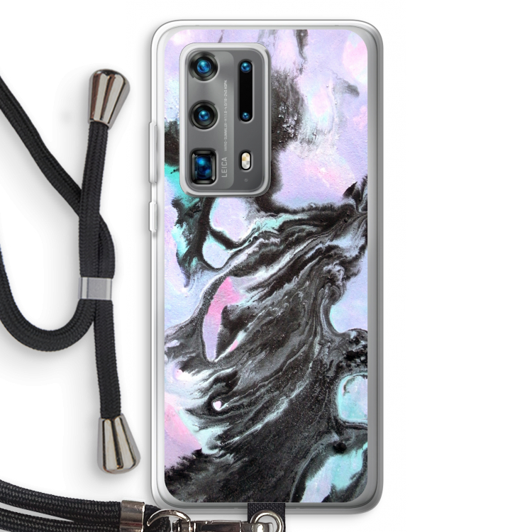 Pastel zwart: Huawei P40 Pro Plus Transparant Hoesje met koord