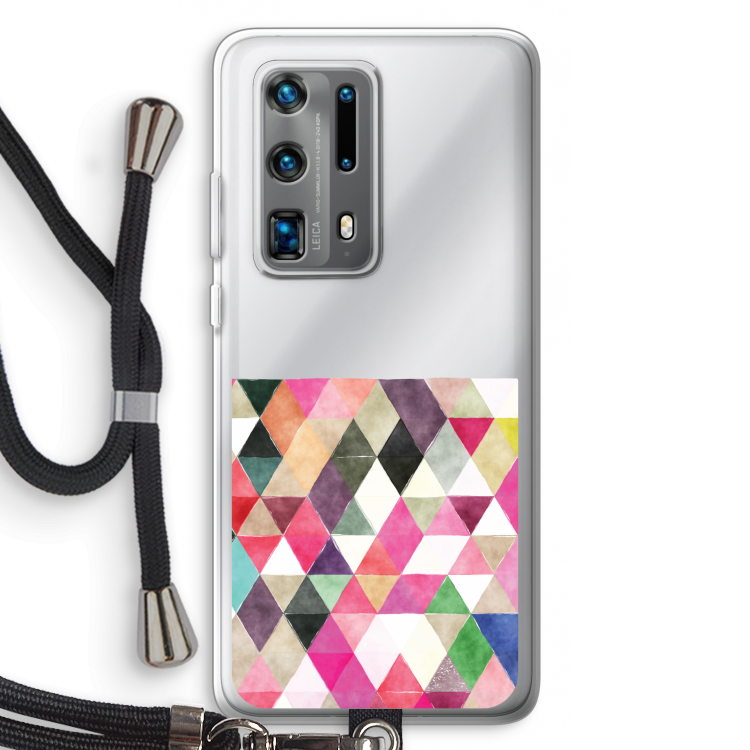 Gekleurde driehoekjes: Huawei P40 Pro Plus Transparant Hoesje met koord