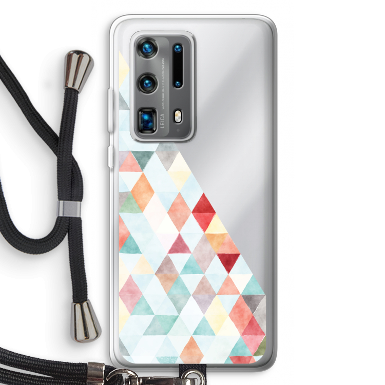 Gekleurde driehoekjes pastel: Huawei P40 Pro Plus Transparant Hoesje met koord
