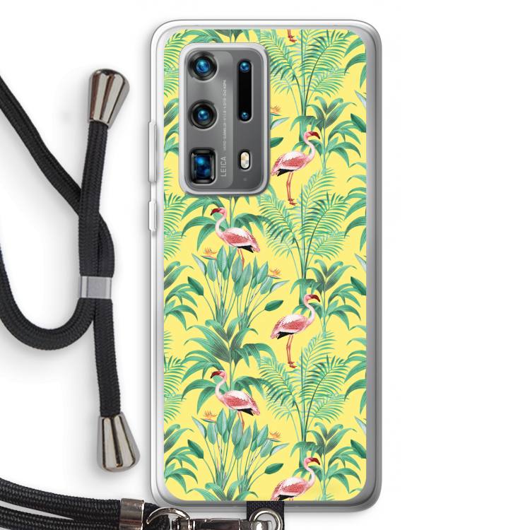 Flamingo party: Huawei P40 Pro Plus Transparant Hoesje met koord