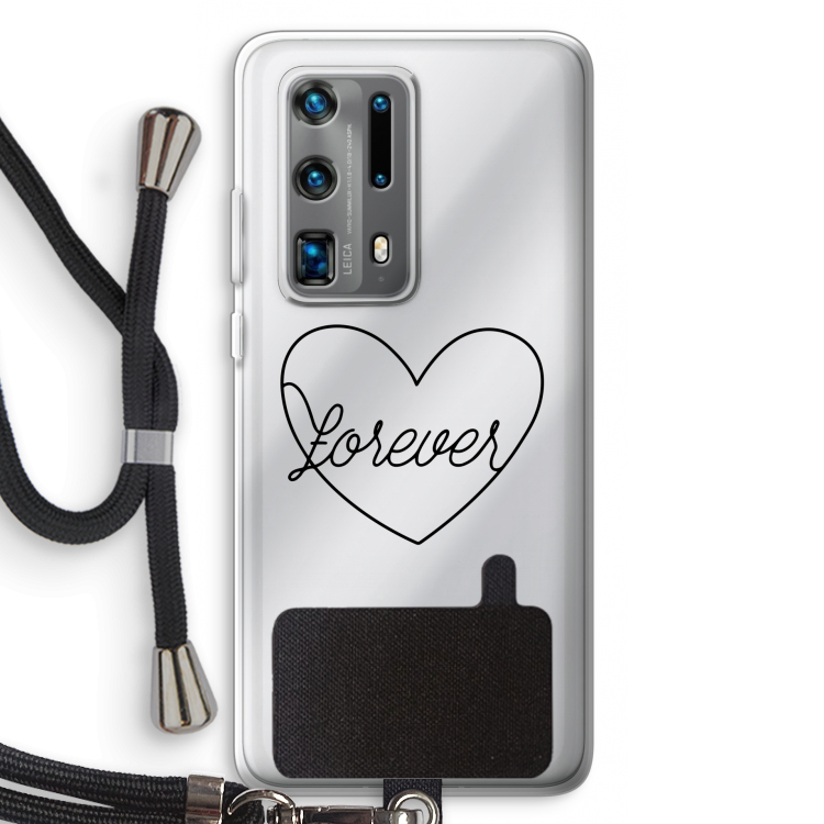 Forever heart black: Huawei P40 Pro Plus Transparant Hoesje met koord