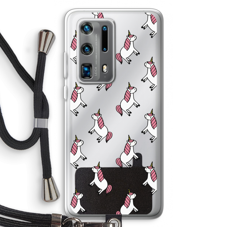 Eenhoorns overal: Huawei P40 Pro Plus Transparant Hoesje met koord