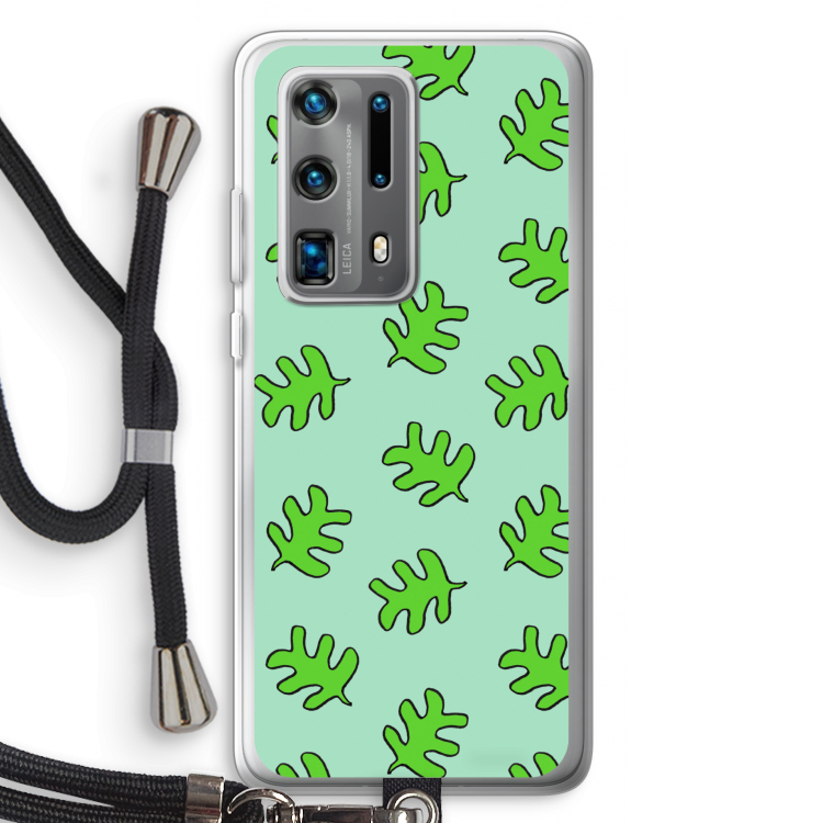 Groene blaadjes: Huawei P40 Pro Plus Transparant Hoesje met koord