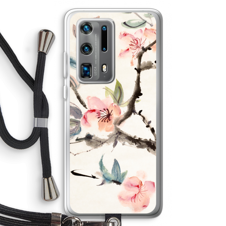 Japanse bloemen: Huawei P40 Pro Plus Transparant Hoesje met koord