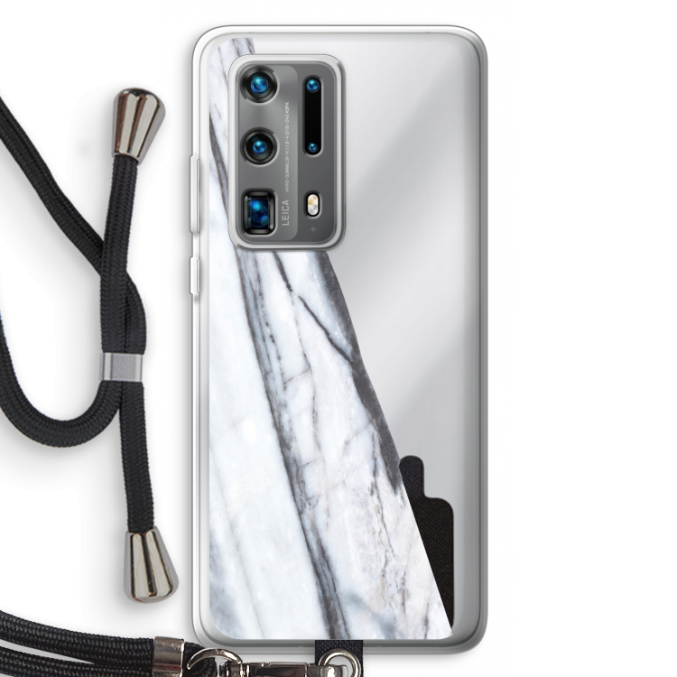 Gestreepte marmer: Huawei P40 Pro Plus Transparant Hoesje met koord