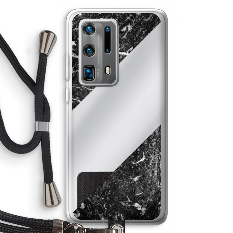 Zwart marmer: Huawei P40 Pro Plus Transparant Hoesje met koord