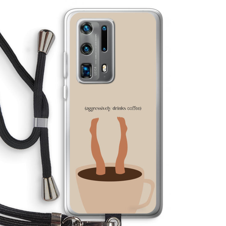 Aggressively drinks coffee: Huawei P40 Pro Plus Transparant Hoesje met koord