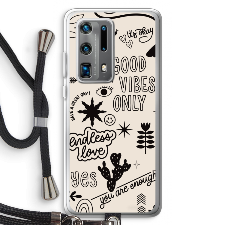 Good vibes: Huawei P40 Pro Plus Transparant Hoesje met koord