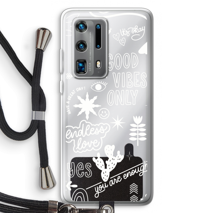 Good vibes: Huawei P40 Pro Plus Transparant Hoesje met koord