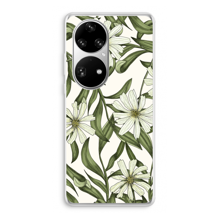 Wit bloemenpatroon: Huawei P50 Pro Transparant Hoesje