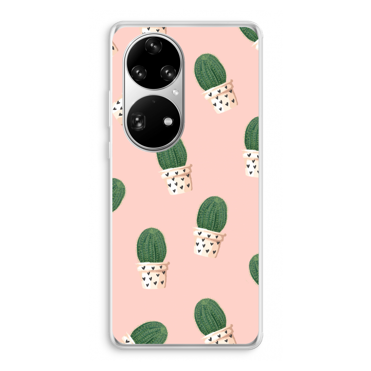 Cactusprint roze: Huawei P50 Pro Transparant Hoesje