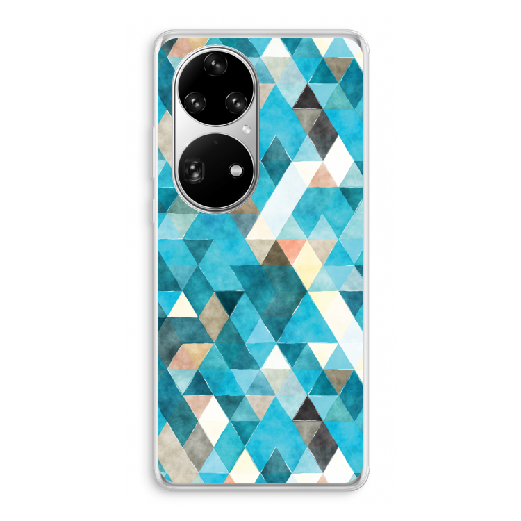 Gekleurde driehoekjes blauw: Huawei P50 Pro Transparant Hoesje