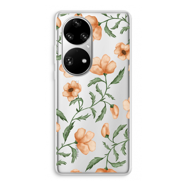 Peachy flowers: Huawei P50 Pro Transparant Hoesje