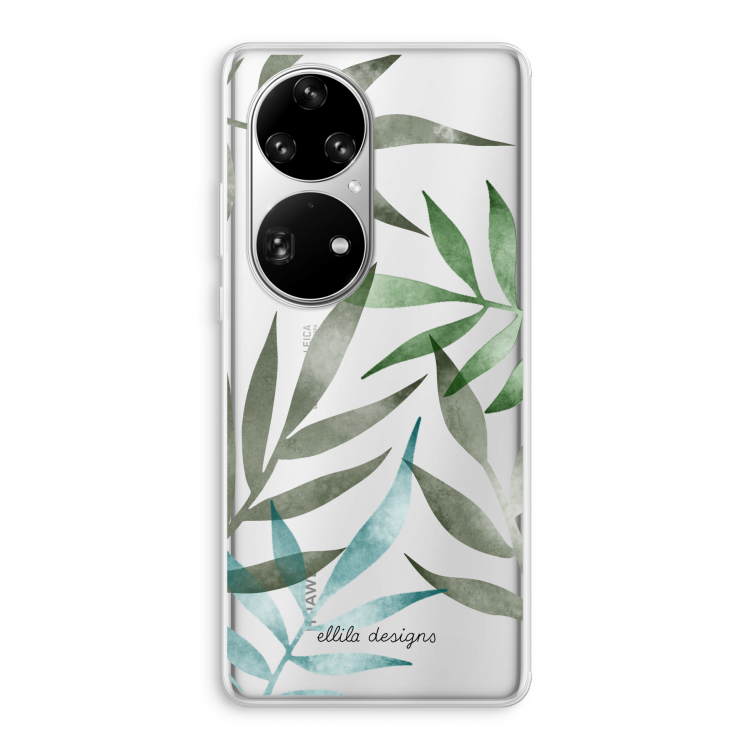Tropical watercolor leaves: Huawei P50 Pro Transparant Hoesje