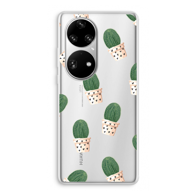 Cactusprint roze: Huawei P50 Pro Transparant Hoesje