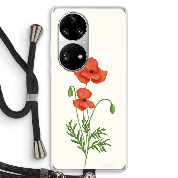Red poppy: Huawei P50 Pro Transparant Hoesje met koord