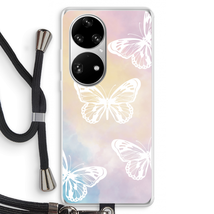 White butterfly: Huawei P50 Pro Transparant Hoesje met koord