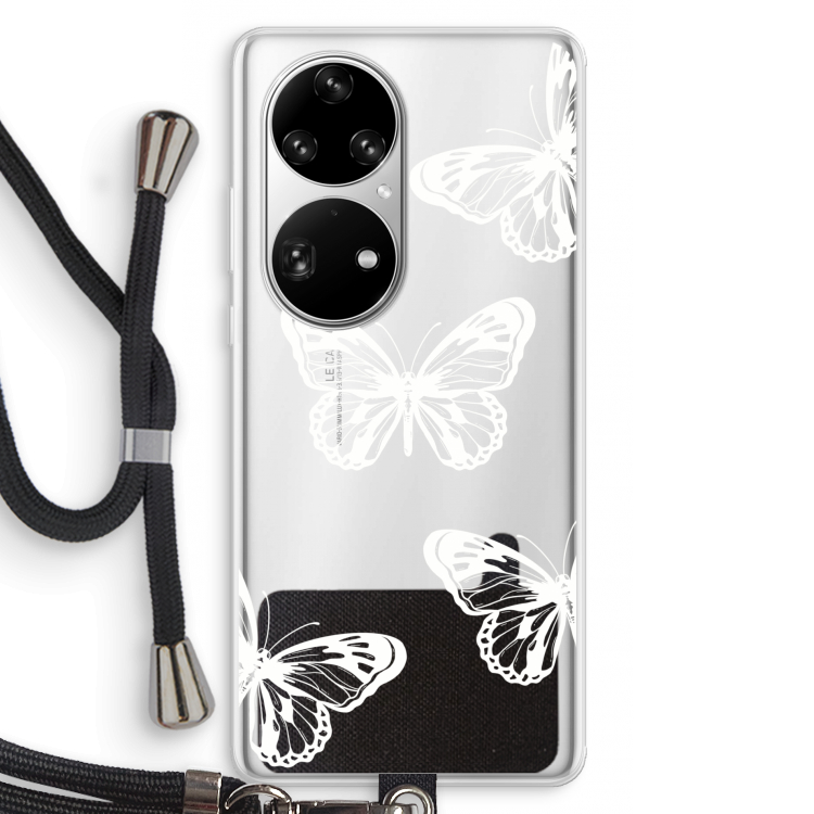 White butterfly: Huawei P50 Pro Transparant Hoesje met koord