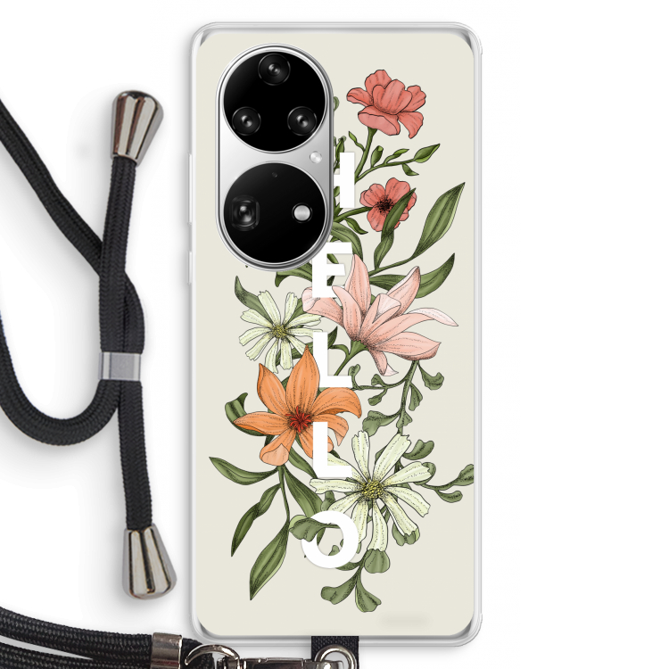 Hello bloemen: Huawei P50 Pro Transparant Hoesje met koord