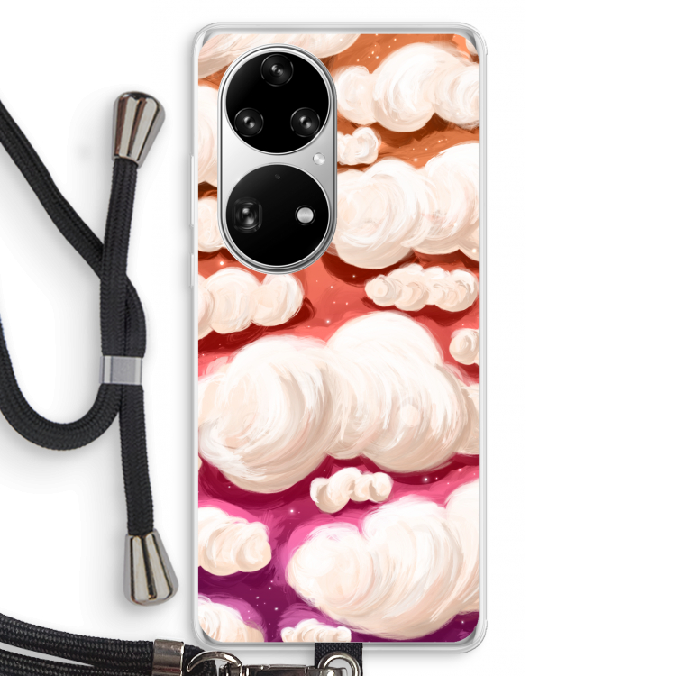 Katoen Wolken: Huawei P50 Pro Transparant Hoesje met koord