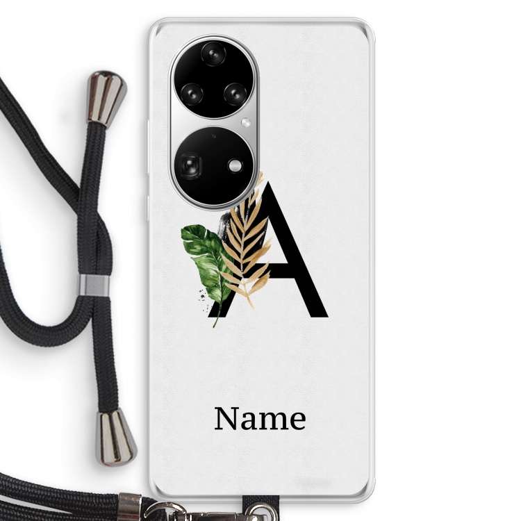 Charcoal Flora: Huawei P50 Pro Transparant Hoesje met koord