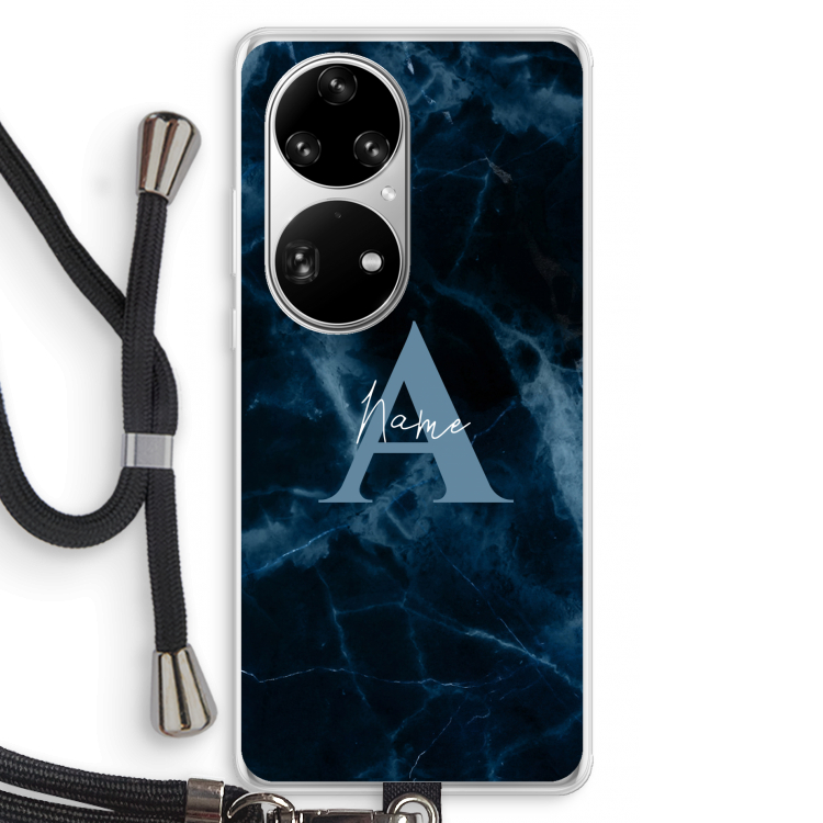 Midnight Marble: Huawei P50 Pro Transparant Hoesje met koord