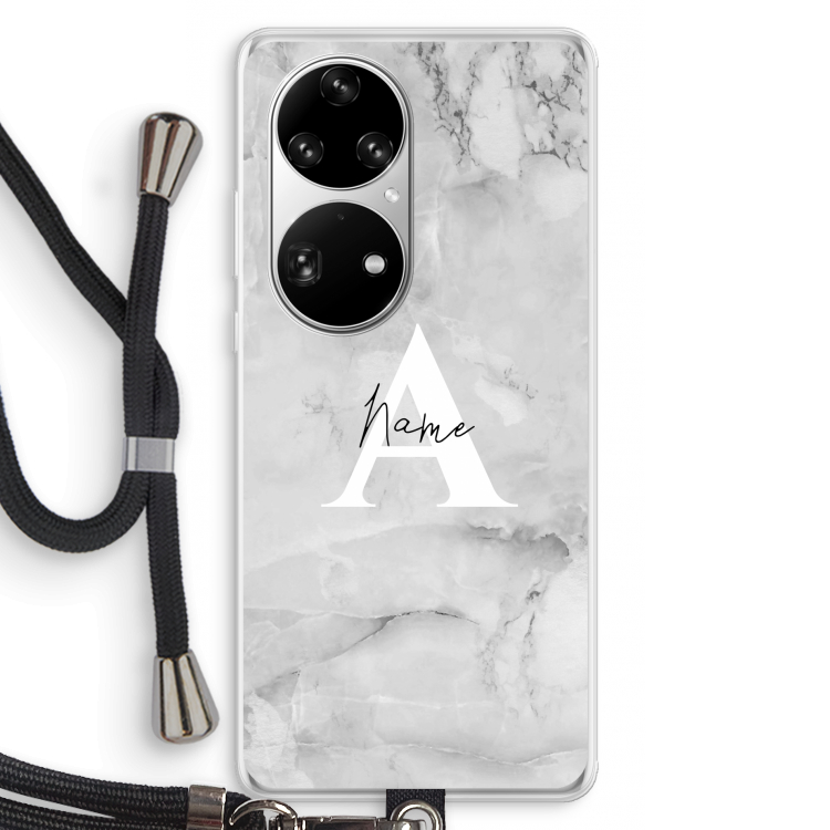 Ivory Marble: Huawei P50 Pro Transparant Hoesje met koord