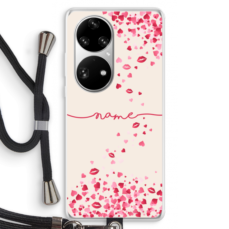 Hartjes en kusjes: Huawei P50 Pro Transparant Hoesje met koord