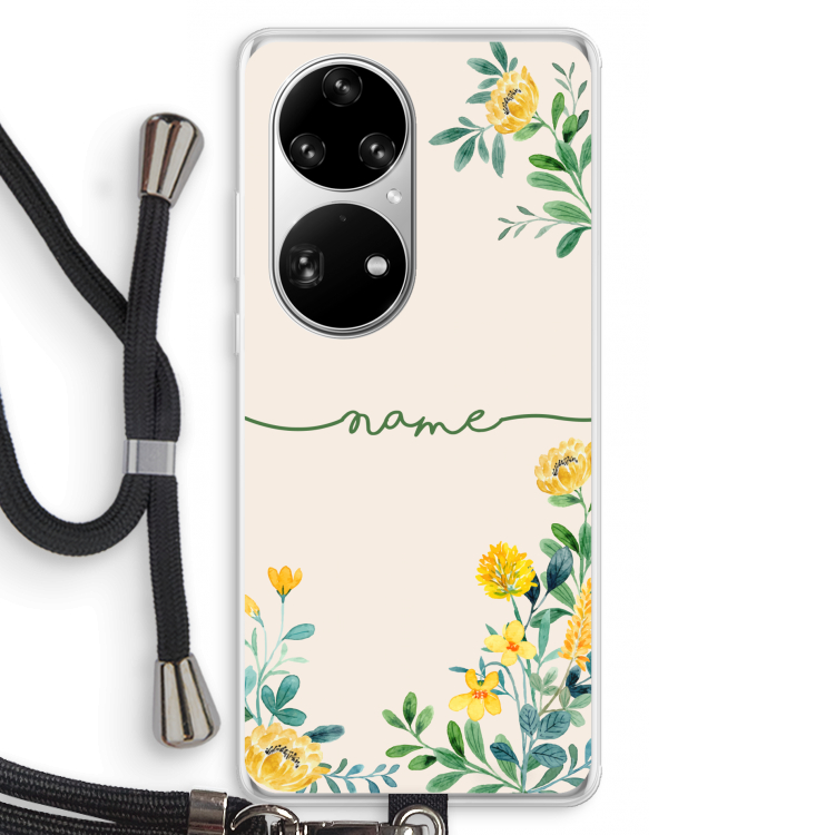 Gele bloemen: Huawei P50 Pro Transparant Hoesje met koord