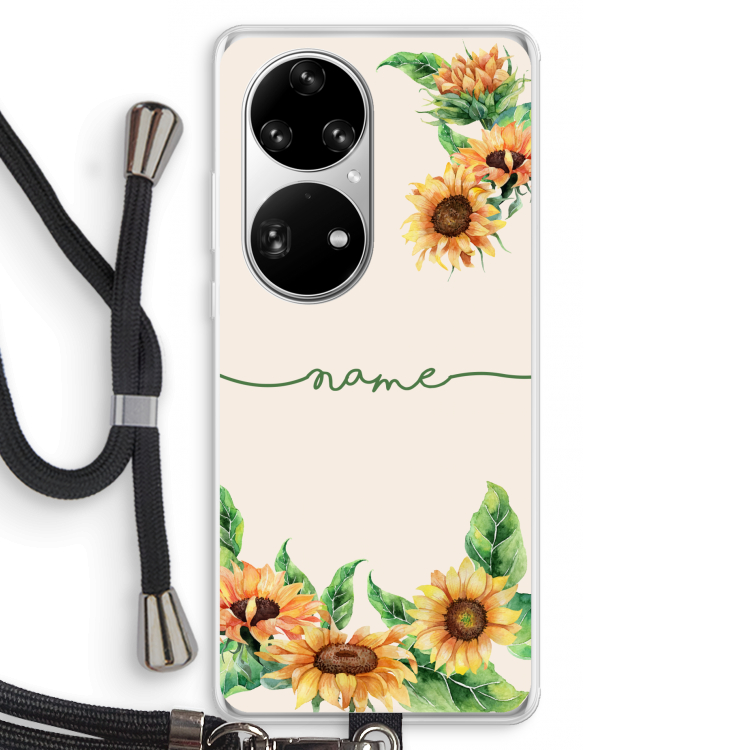 Zonnebloemen: Huawei P50 Pro Transparant Hoesje met koord