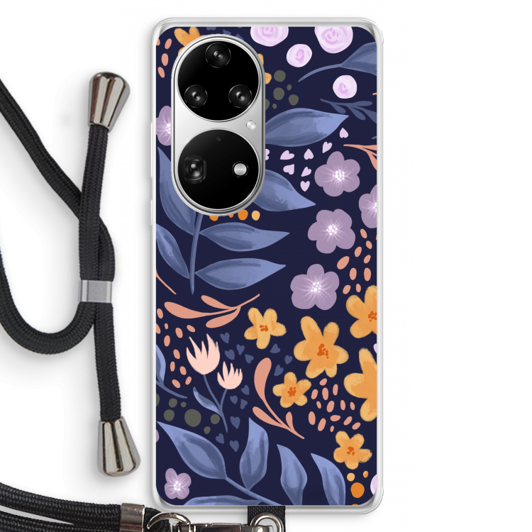 Flowers with blue leaves: Huawei P50 Pro Transparant Hoesje met koord