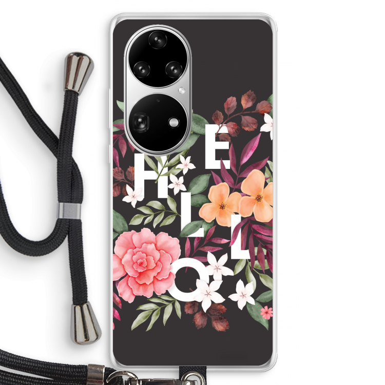 Hello in flowers: Huawei P50 Pro Transparant Hoesje met koord