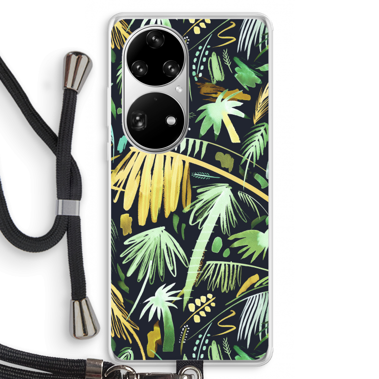 Tropical Palms Dark: Huawei P50 Pro Transparant Hoesje met koord