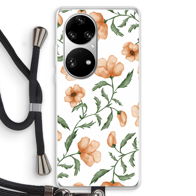 Peachy flowers: Huawei P50 Pro Transparant Hoesje met koord