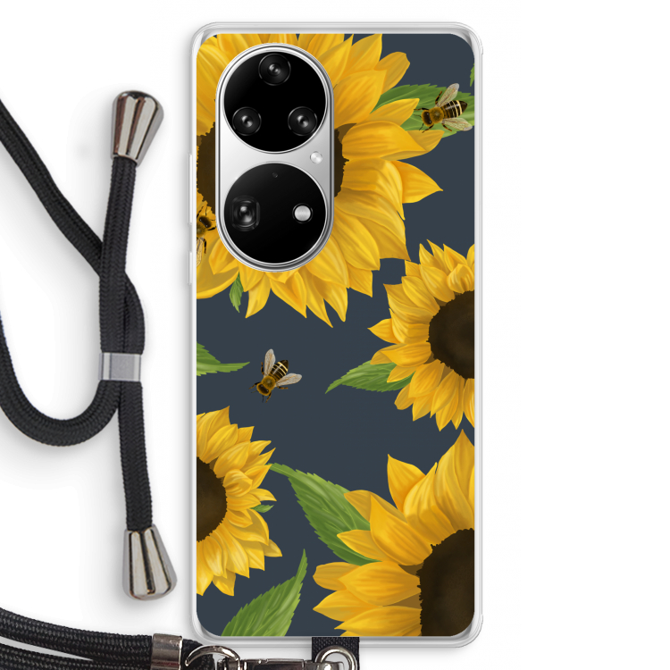 Sunflower and bees: Huawei P50 Pro Transparant Hoesje met koord