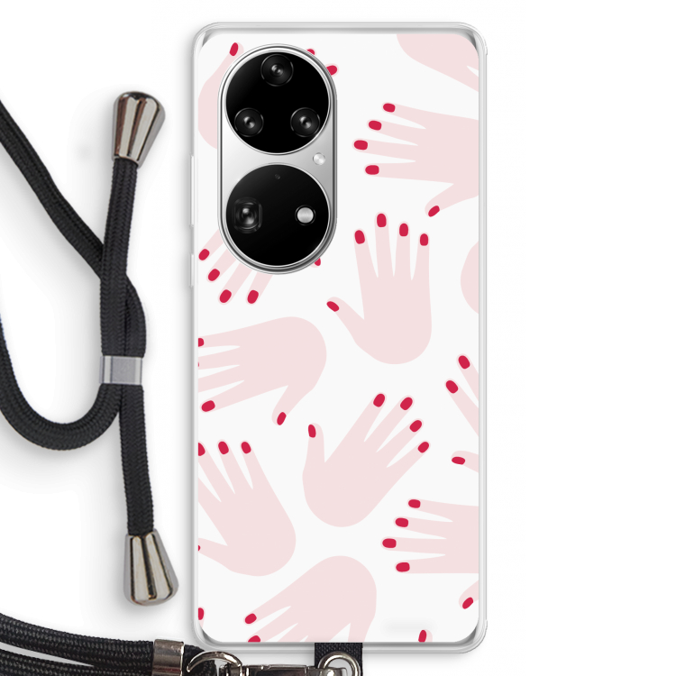 Hands pink: Huawei P50 Pro Transparant Hoesje met koord