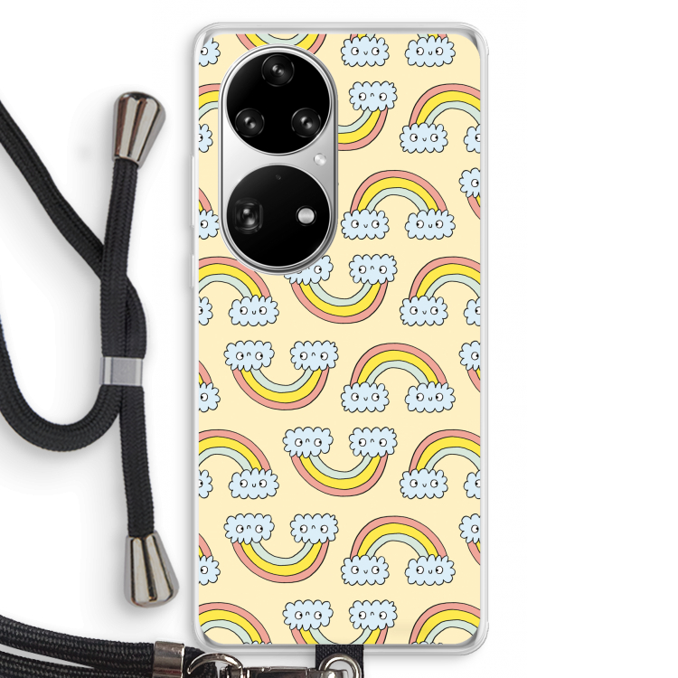 Regenboog: Huawei P50 Pro Transparant Hoesje met koord