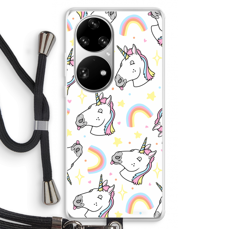 Rainbow Unicorn: Huawei P50 Pro Transparant Hoesje met koord