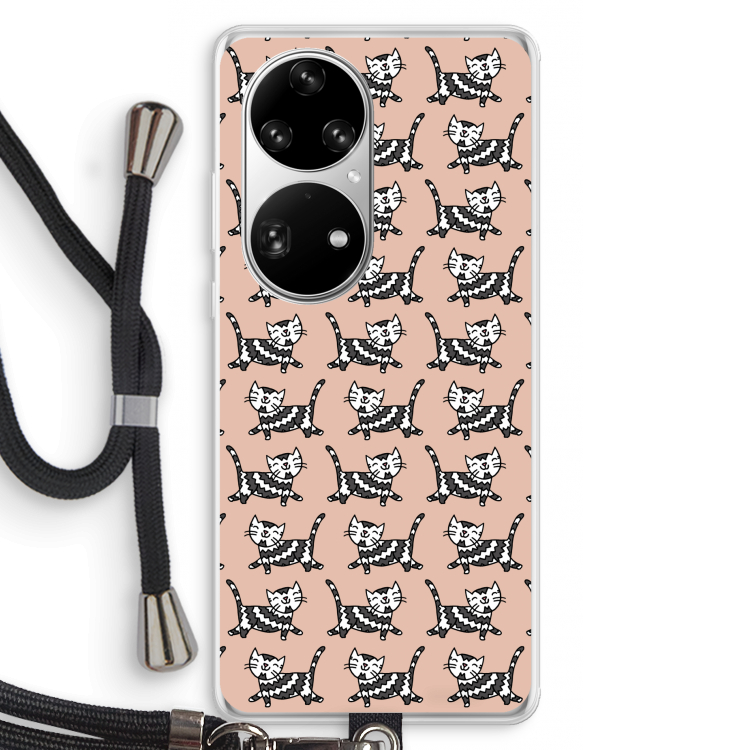 Zwarte poes: Huawei P50 Pro Transparant Hoesje met koord