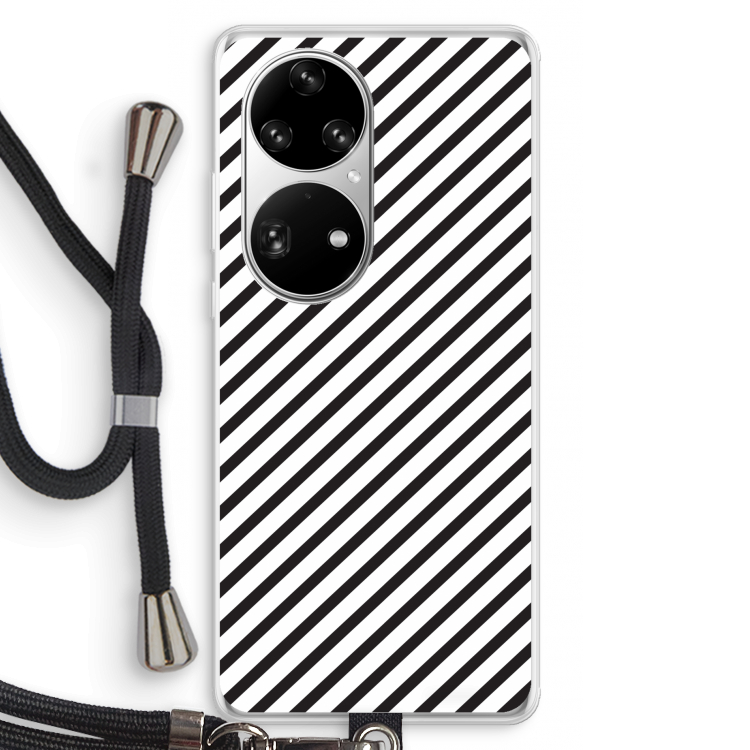 Strepen zwart-wit: Huawei P50 Pro Transparant Hoesje met koord