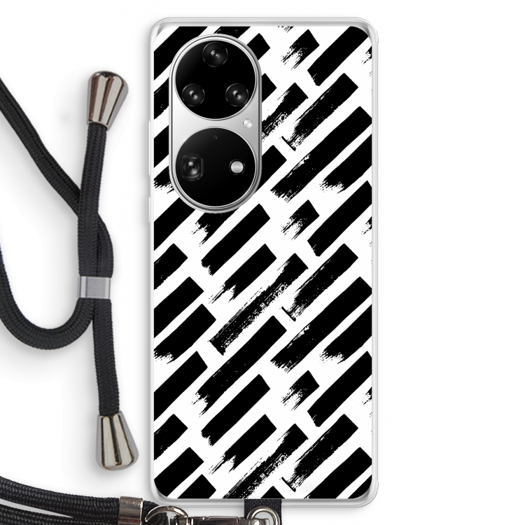 Zwarte vegen: Huawei P50 Pro Transparant Hoesje met koord