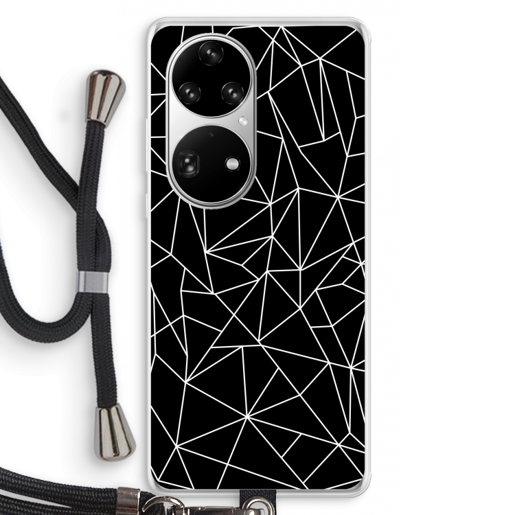 Geometrische lijnen wit: Huawei P50 Pro Transparant Hoesje met koord