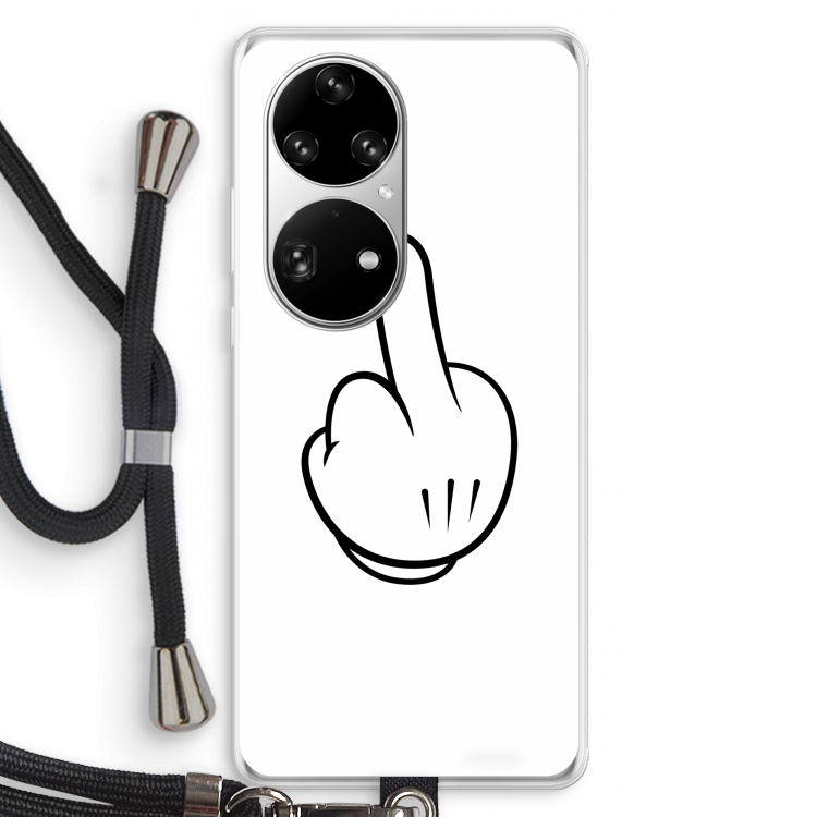 Middle finger white: Huawei P50 Pro Transparant Hoesje met koord