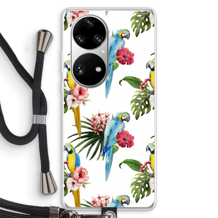 Kleurrijke papegaaien: Huawei P50 Pro Transparant Hoesje met koord