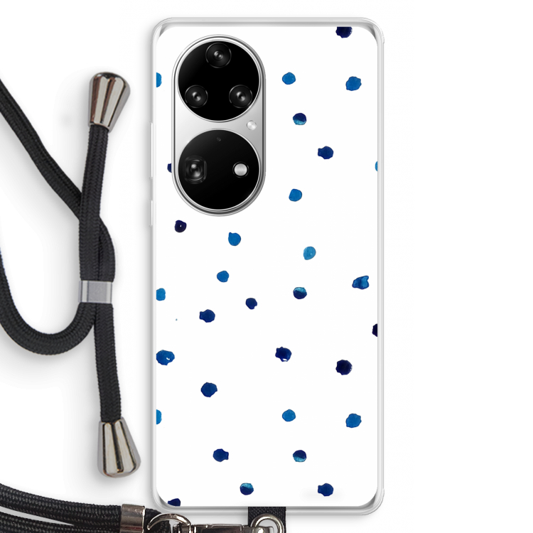 Blauwe stippen: Huawei P50 Pro Transparant Hoesje met koord