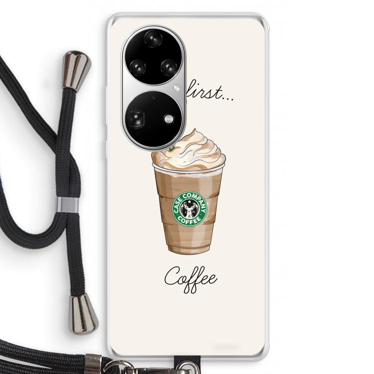 But first coffee: Huawei P50 Pro Transparant Hoesje met koord