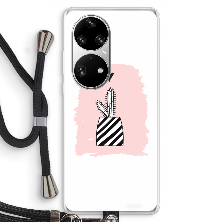 Zwart-wit cactus: Huawei P50 Pro Transparant Hoesje met koord