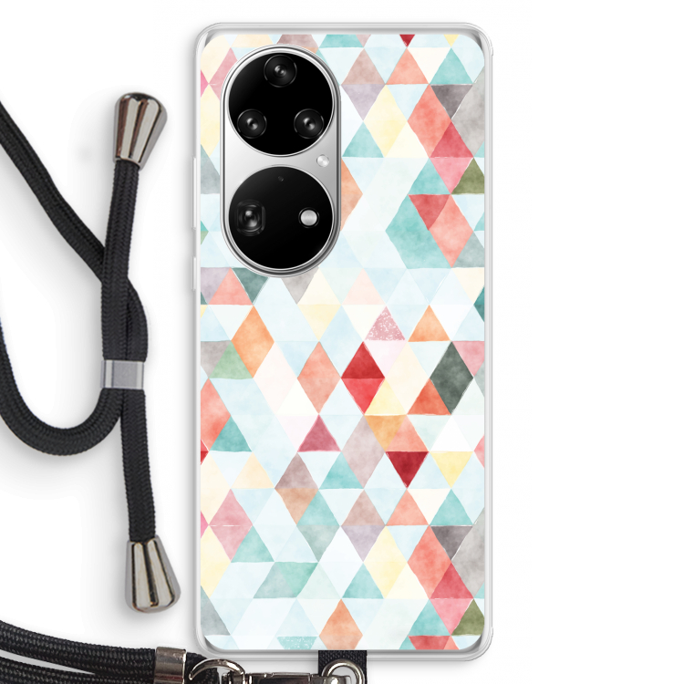 Gekleurde driehoekjes pastel: Huawei P50 Pro Transparant Hoesje met koord