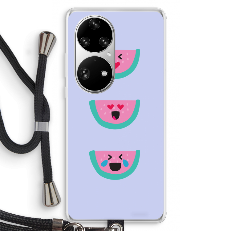 Smiley watermeloen: Huawei P50 Pro Transparant Hoesje met koord