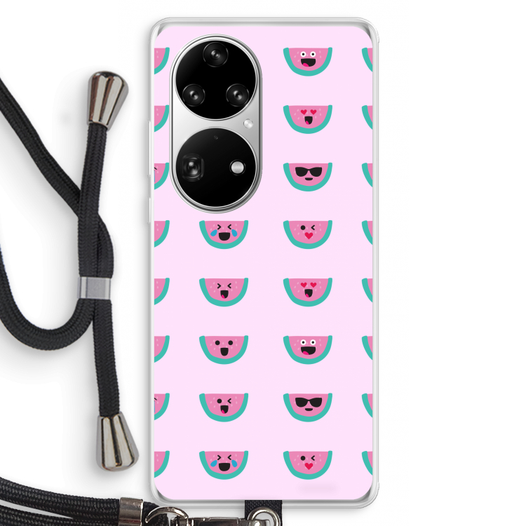 Smiley watermeloenprint: Huawei P50 Pro Transparant Hoesje met koord